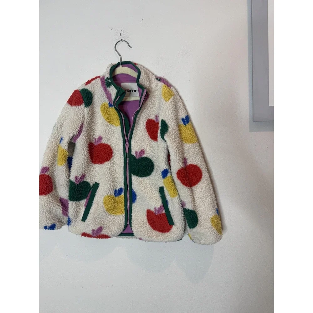 Mini Boden Jacket Kids 7-8 Years Cream Apple Sherpa Fleece Full Zip Coat